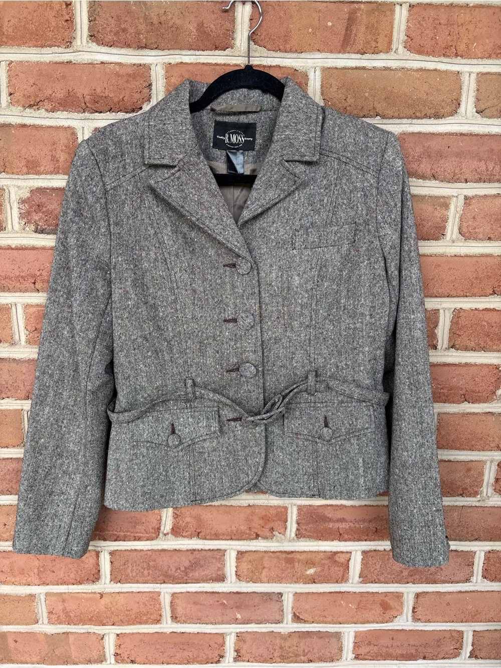 B. Moss Gray Tweed Blazer Jacket